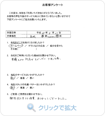 お客様アンケート：茨城県つくばみらい市のお客様